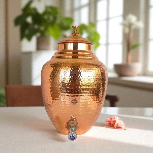 Pure Copper Water Hammered Design Dispenser Pot Matka 8.5 Ltr