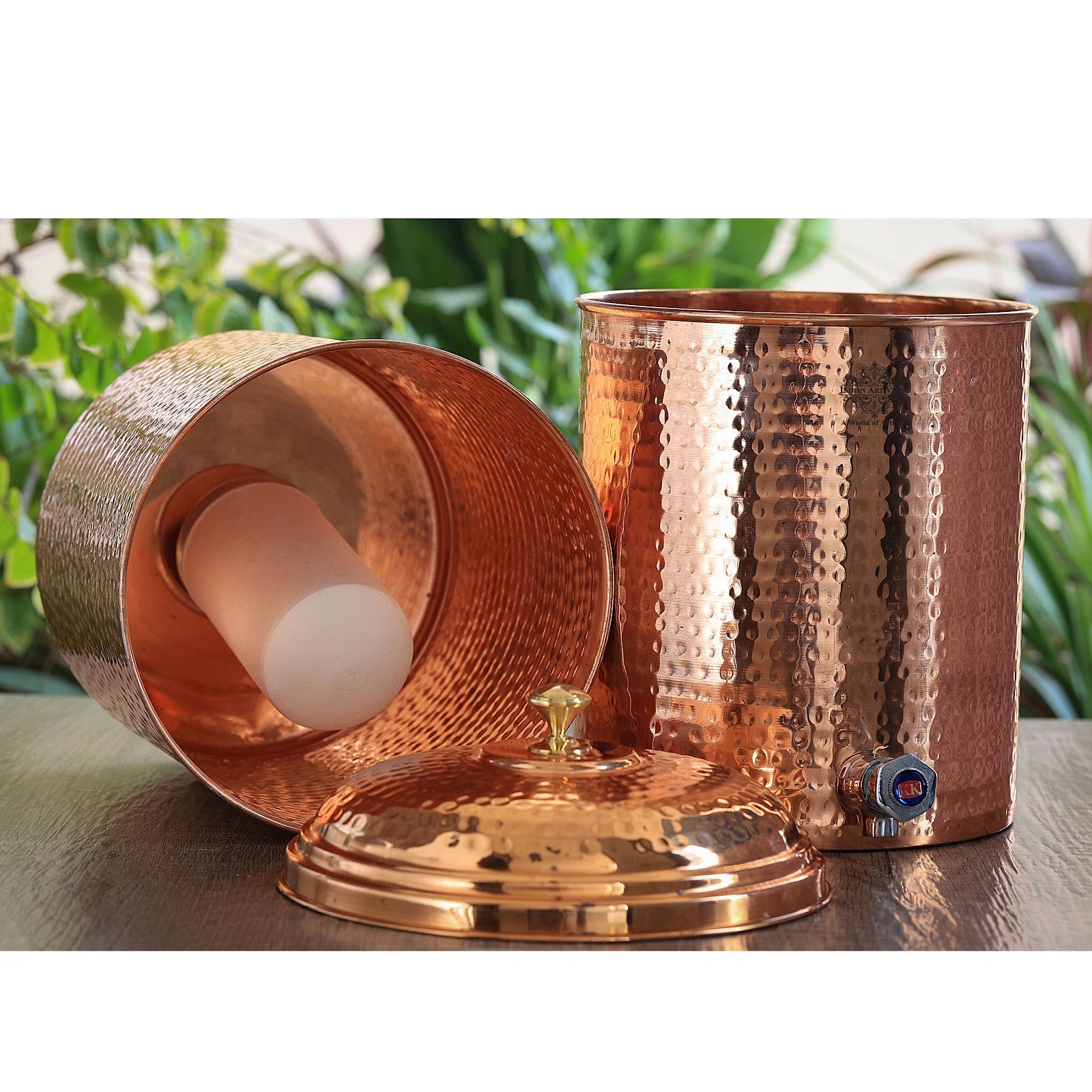 Pure Copper Hammered Design Filter Water Dispenser With Candle Inside