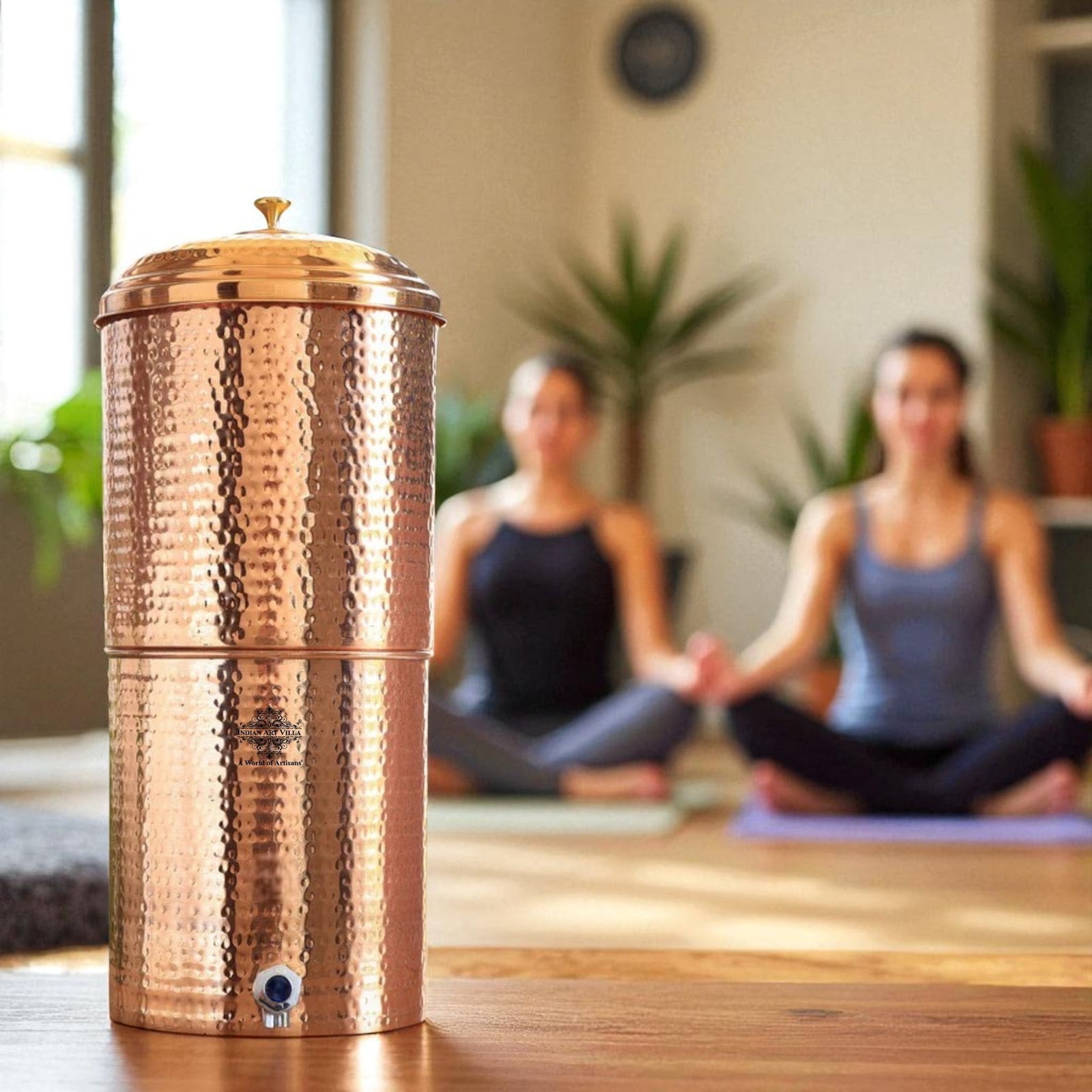 Pure Copper Hammered Design Filter Water Dispenser With Candle Inside