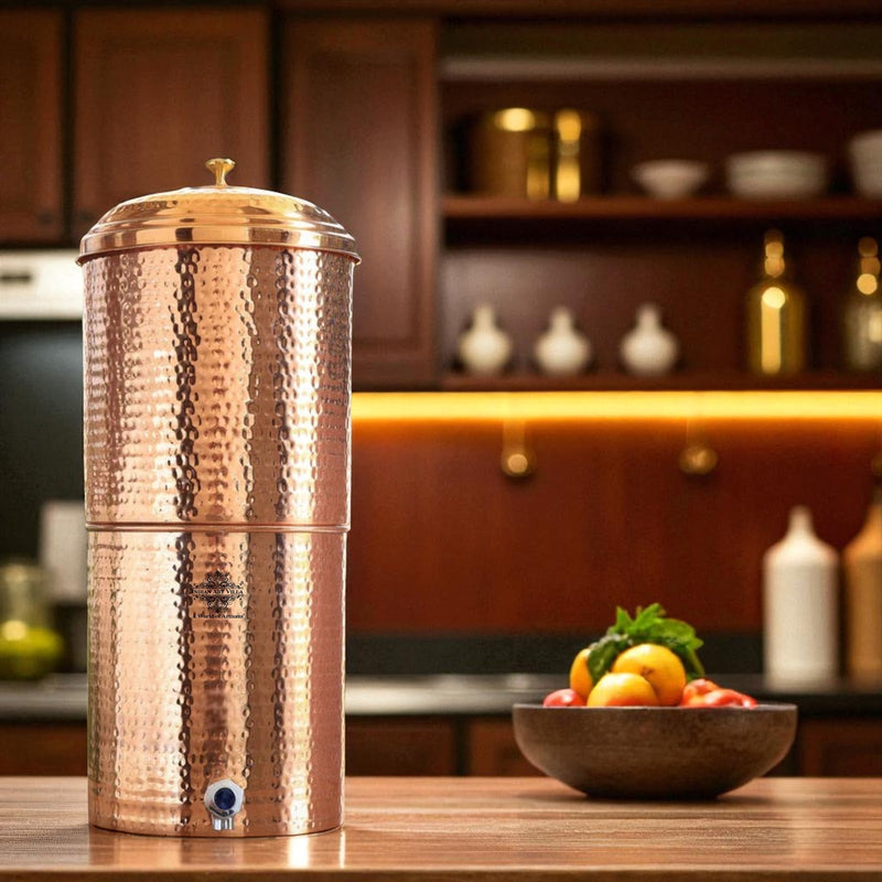 Pure Copper Hammered Design Filter Water Dispenser With Candle Inside