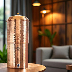 Pure Copper Hammered Design Filter Water Dispenser With Candle Inside