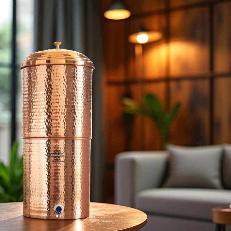 Pure Copper Hammered Design Filter Water Dispenser With Candle Inside