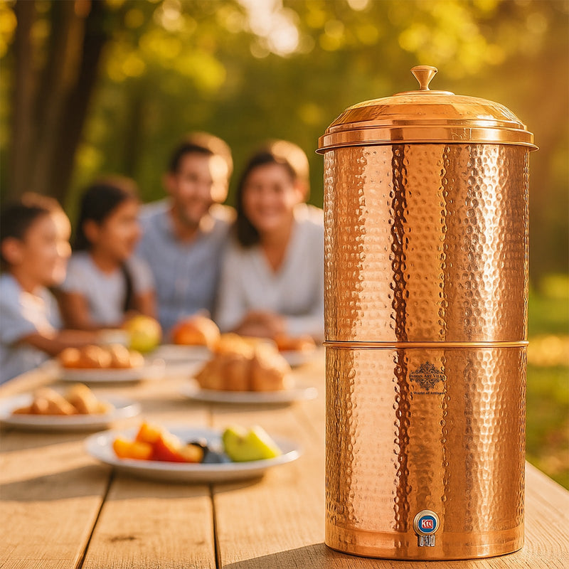Pure Copper Hammered Design Filter Water Dispenser With Candle Inside