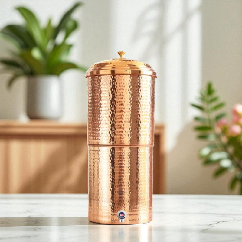 Pure Copper Hammered Design Filter Water Dispenser With Candle Inside