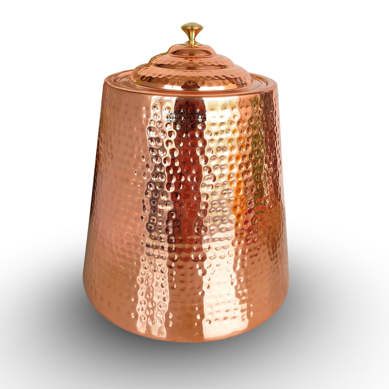 Pure Copper Hammered Design Double Wall Storage Box Container With Steel Tanki Inside, Storage Box for Home, Kitchen, Hotel & Restaurants, Volume-5 Ltr