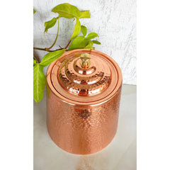 Pure Copper Hammered Design Double Wall Storage Box Container With Steel Tanki Inside, Storage Box for Home, Kitchen, Hotel & Restaurants, Volume-5 Ltr
