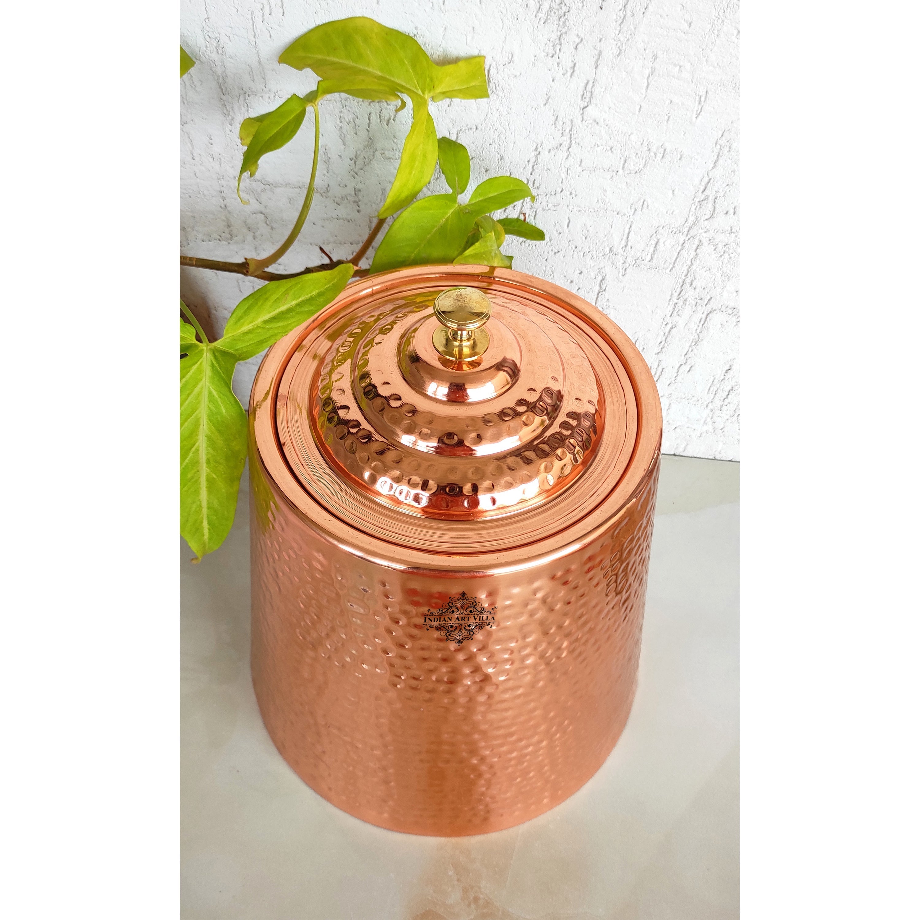 Pure Copper Hammered Design Double Wall Storage Box Container With Steel Tanki Inside, Storage Box for Home, Kitchen, Hotel & Restaurants, Volume-5 Ltr