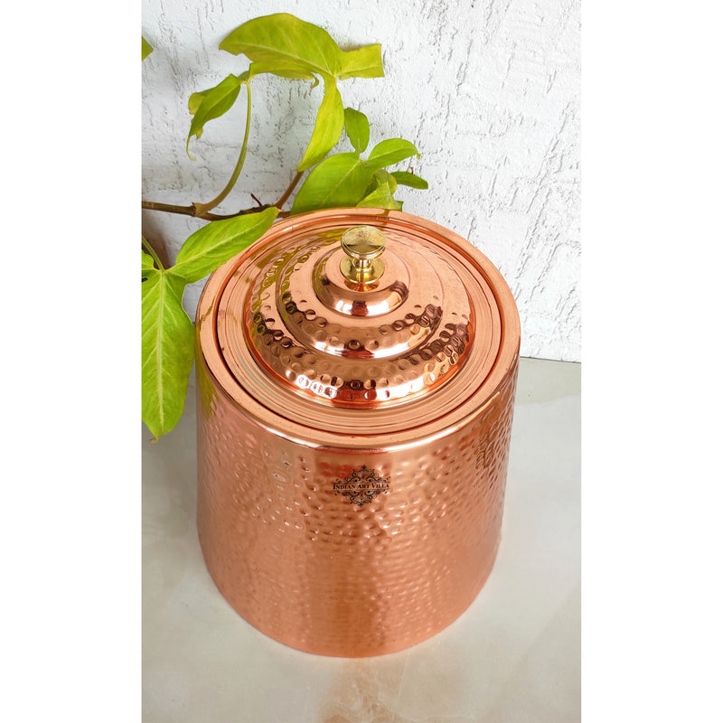 Pure Copper Hammered Design Double Wall Storage Box Container With Steel Tanki Inside, Storage Box for Home, Kitchen, Hotel & Restaurants, Volume-5 Ltr