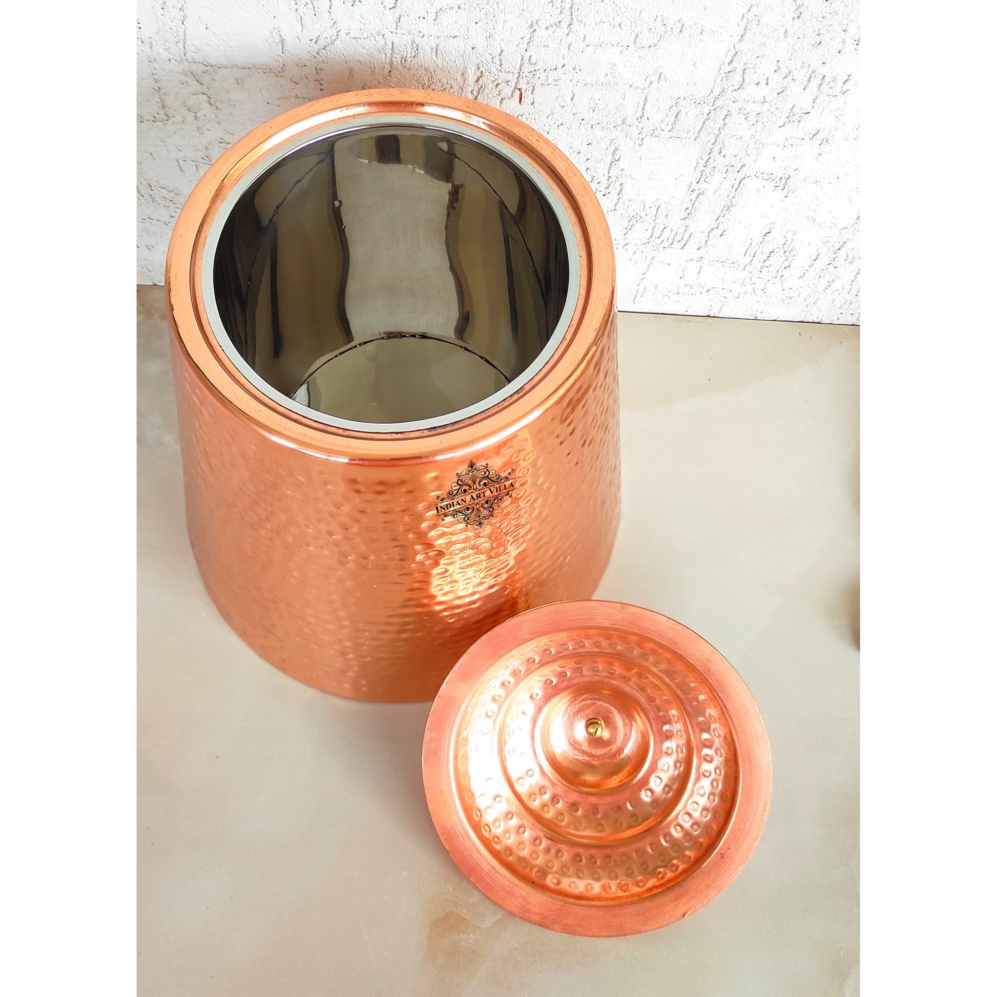 Pure Copper Hammered Design Double Wall Storage Box Container With Steel Tanki Inside, Storage Box for Home, Kitchen, Hotel & Restaurants, Volume-5 Ltr
