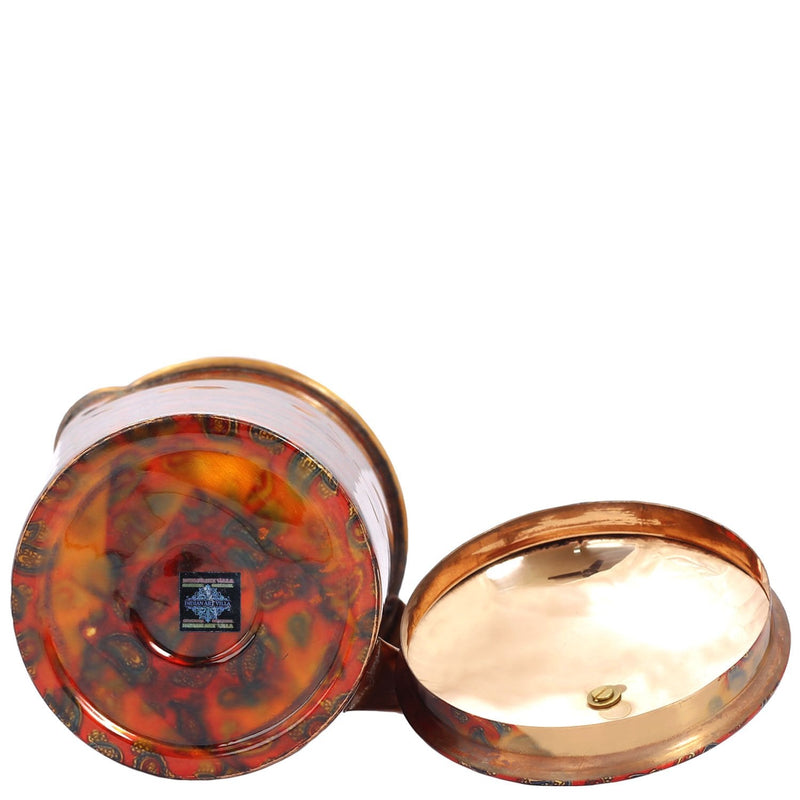 Pure Copper Paisley Printed Design Jug With Brass Knob on Lid