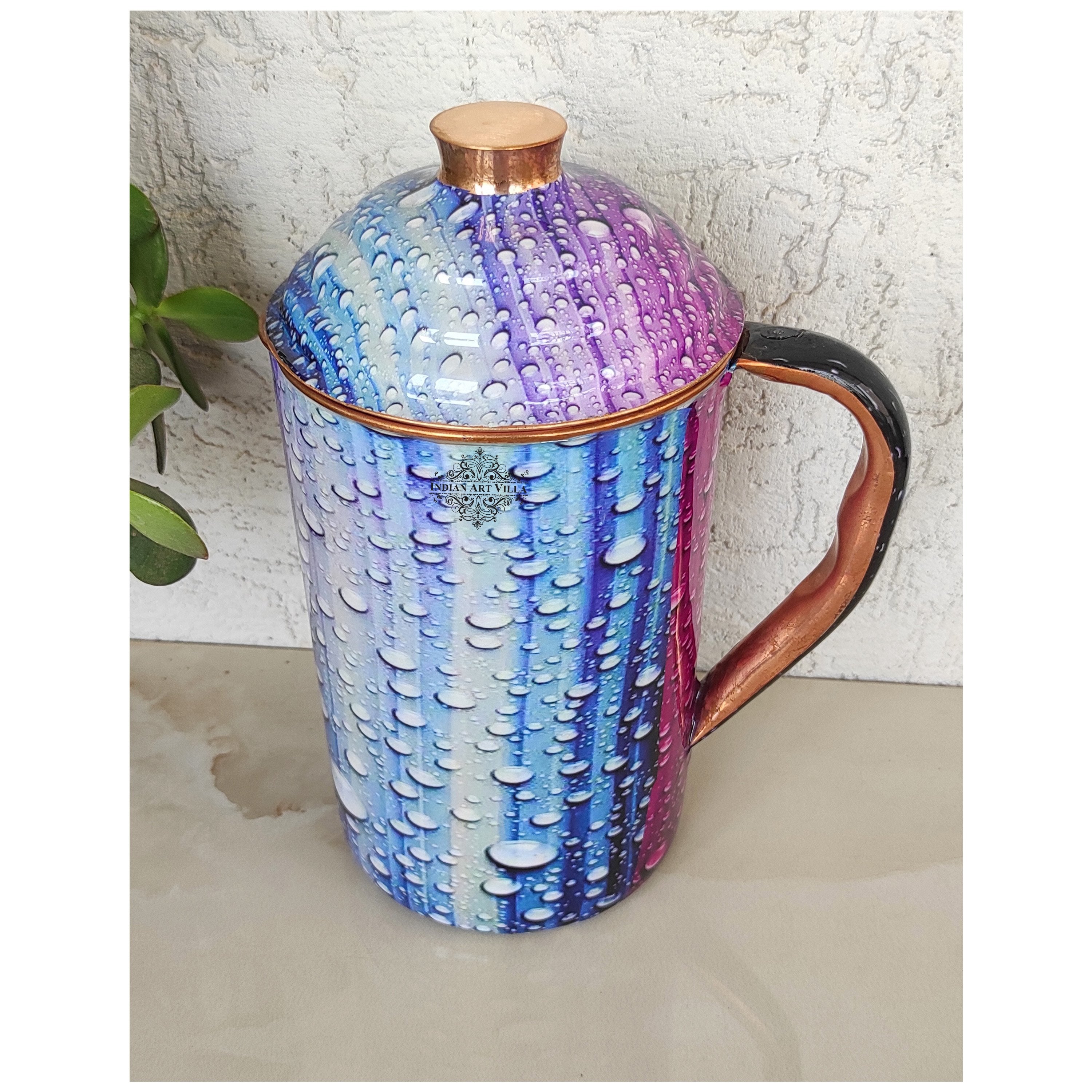 Pure Copper Multicolor Stone Pebble Printed Lacquer Coated Jugs, Pitchers Serveware, Drinkware