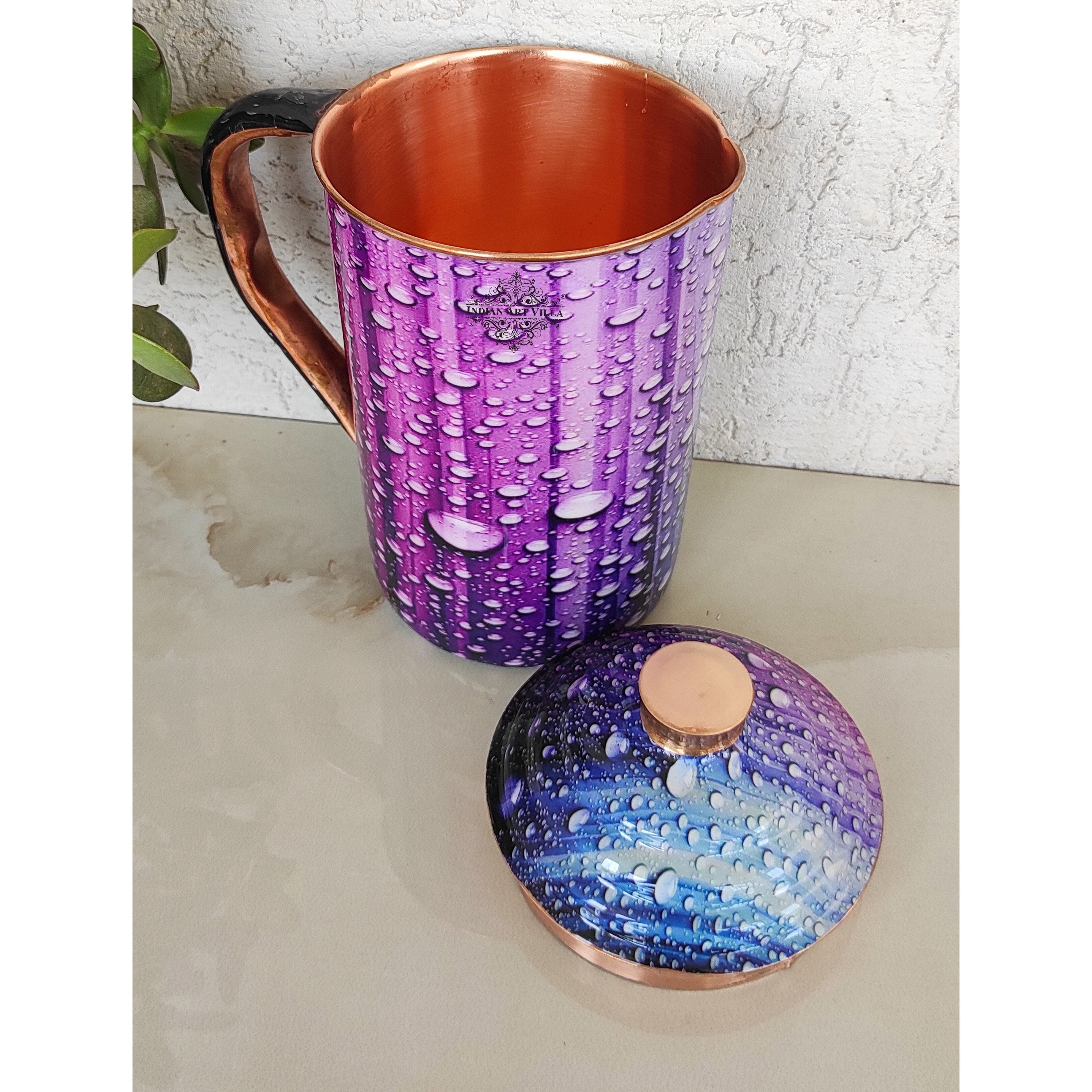 Pure Copper Multicolor Stone Pebble Printed Lacquer Coated Jugs, Pitchers Serveware, Drinkware