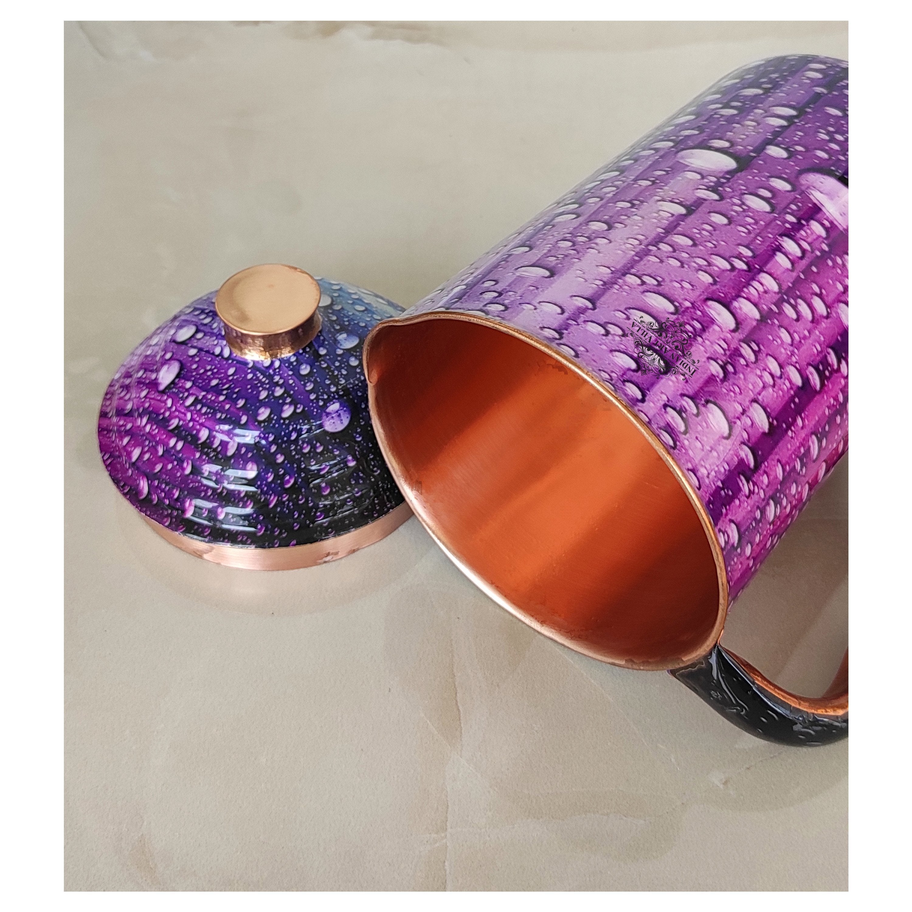 Pure Copper Multicolor Stone Pebble Printed Lacquer Coated Jugs, Pitchers Serveware, Drinkware