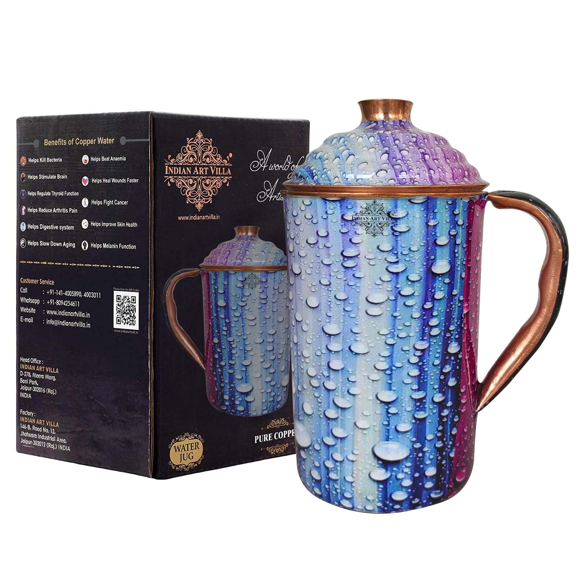Pure Copper Multicolor Stone Pebble Printed Lacquer Coated Jugs, Pitchers Serveware, Drinkware