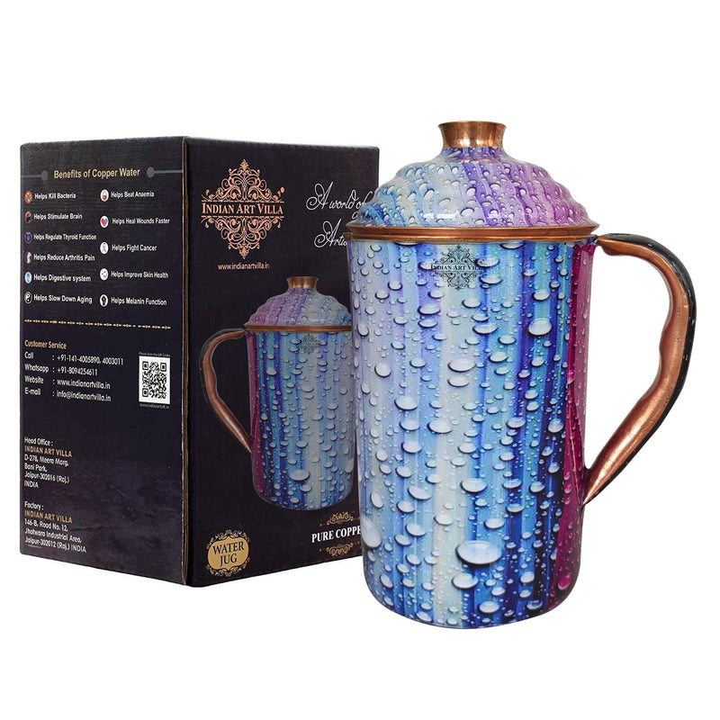 Pure Copper Multicolor Stone Pebble Printed Lacquer Coated Jugs, Pitchers Serveware, Drinkware