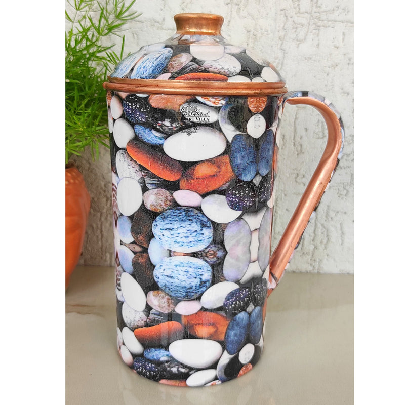 Pure Copper Multicolor Stone Pebble Printed Lacquer Coated Jugs, Pitchers Serveware, Drinkware
