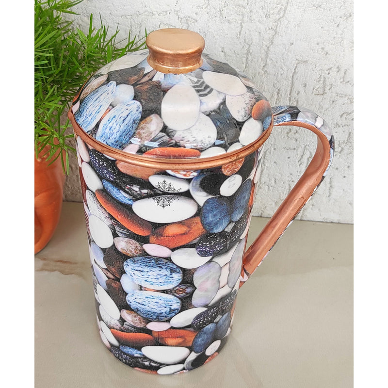 Pure Copper Multicolor Stone Pebble Printed Lacquer Coated Jugs, Pitchers Serveware, Drinkware