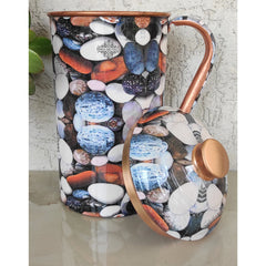 Pure Copper Multicolor Stone Pebble Printed Lacquer Coated Jugs, Pitchers Serveware, Drinkware