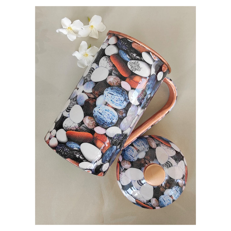 Pure Copper Multicolor Stone Pebble Printed Lacquer Coated Jugs, Pitchers Serveware, Drinkware