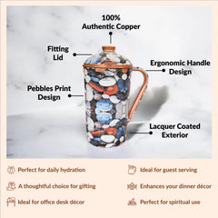 Pure Copper Multicolor Stone Pebble Printed Lacquer Coated Jugs, Pitchers Serveware, Drinkware