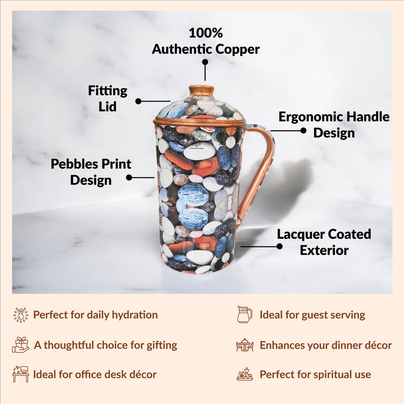 Pure Copper Multicolor Stone Pebble Printed Lacquer Coated Jugs, Pitchers Serveware, Drinkware