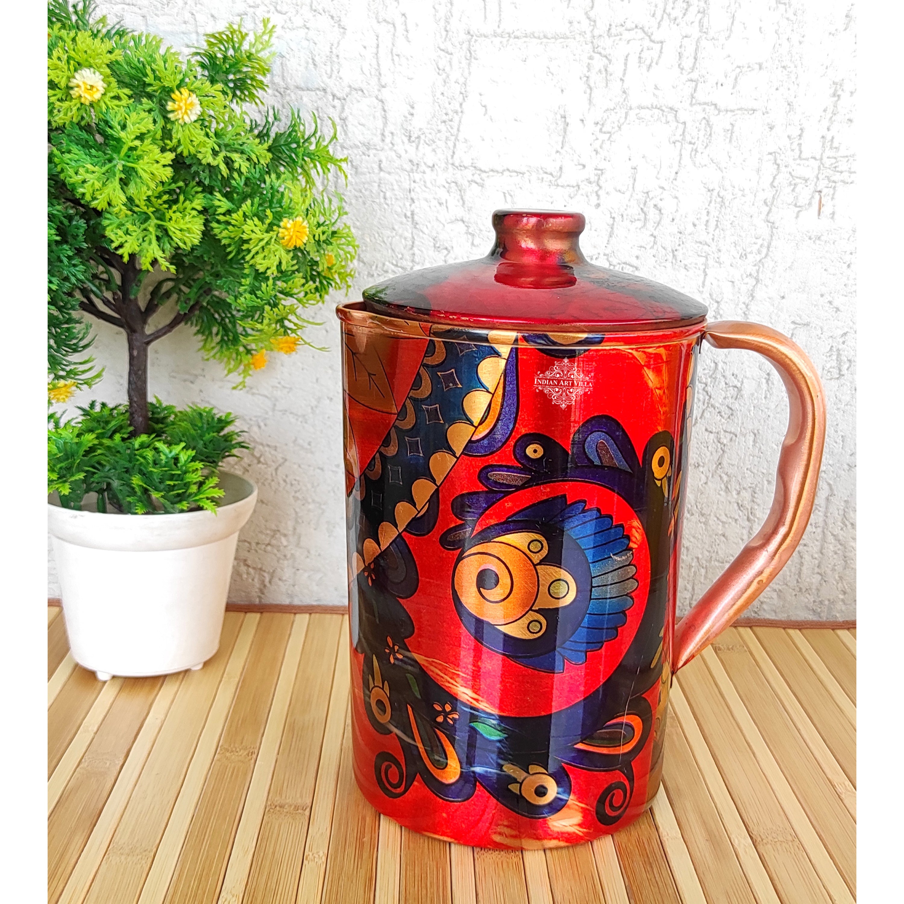 Pure Copper Multicolor Stone Pebble Printed Lacquer Coated Jugs, Pitchers Serveware, Drinkware