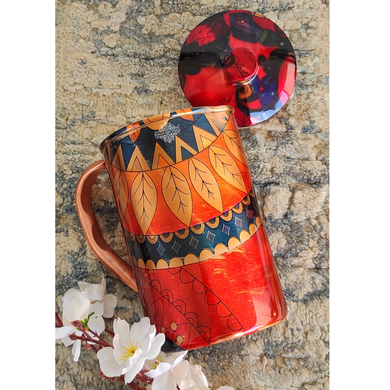 Pure Copper Multicolor Stone Pebble Printed Lacquer Coated Jugs, Pitchers Serveware, Drinkware