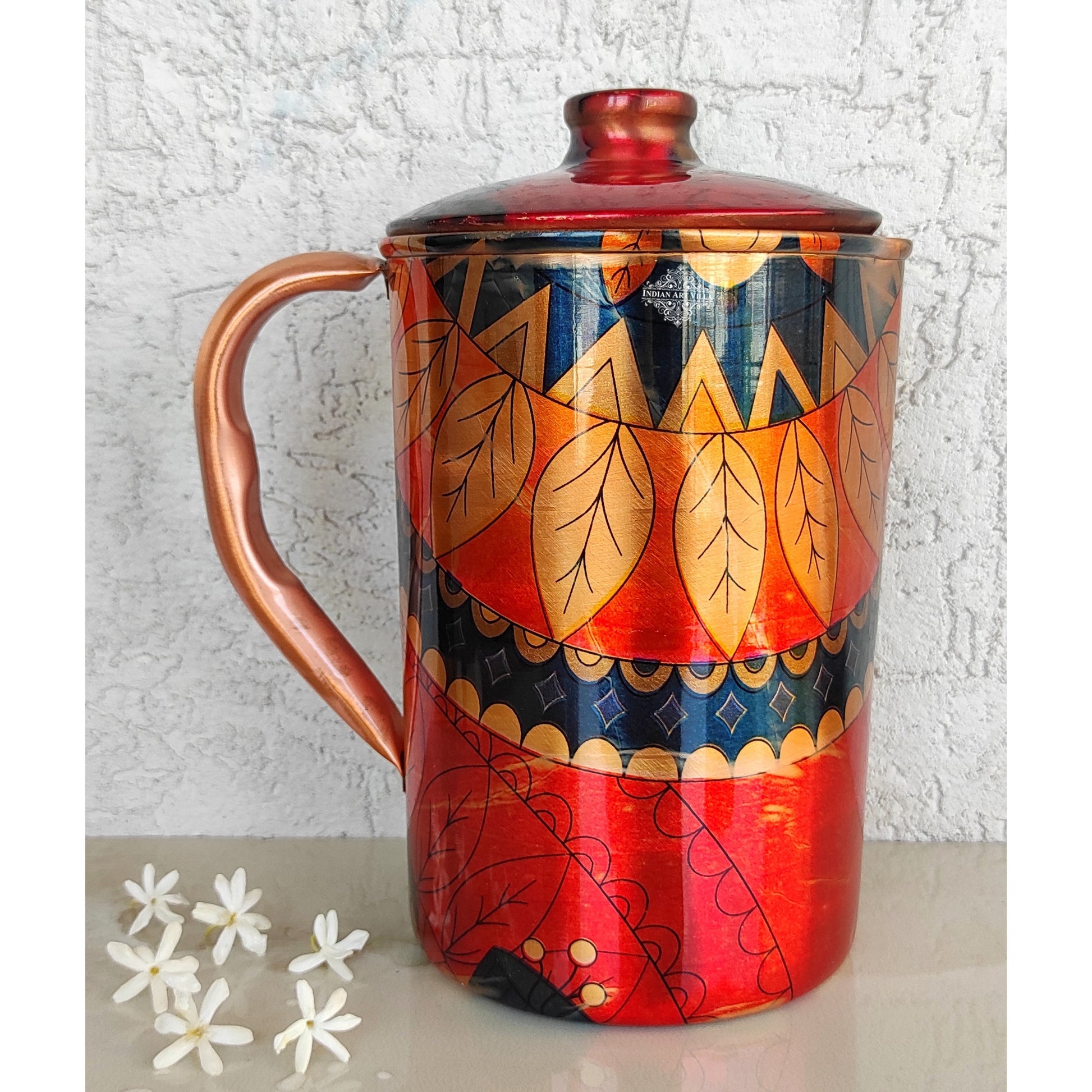 Pure Copper Multicolor Stone Pebble Printed Lacquer Coated Jugs, Pitchers Serveware, Drinkware