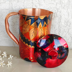 Pure Copper Multicolor Stone Pebble Printed Lacquer Coated Jugs, Pitchers Serveware, Drinkware