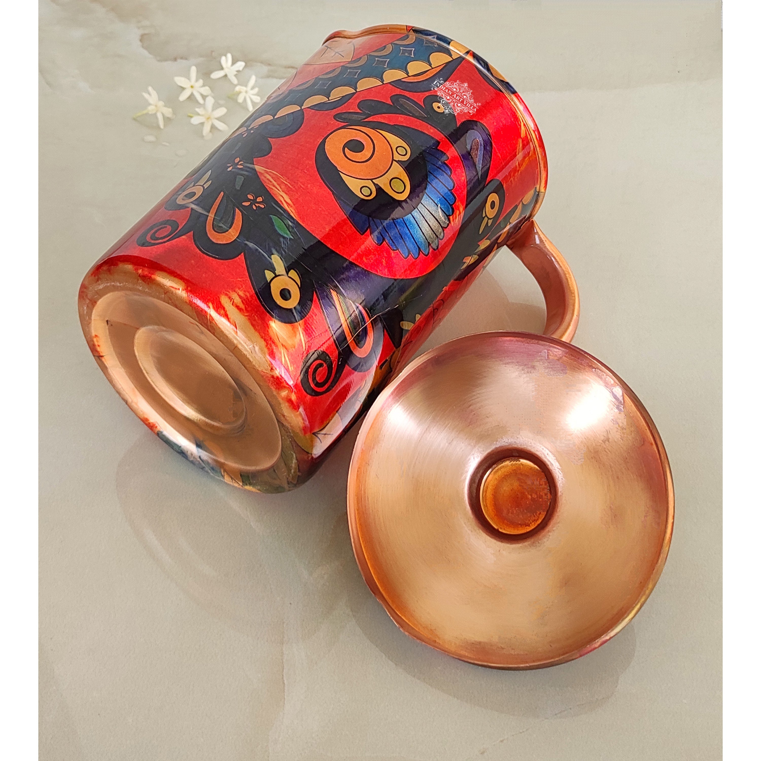 Pure Copper Multicolor Stone Pebble Printed Lacquer Coated Jugs, Pitchers Serveware, Drinkware