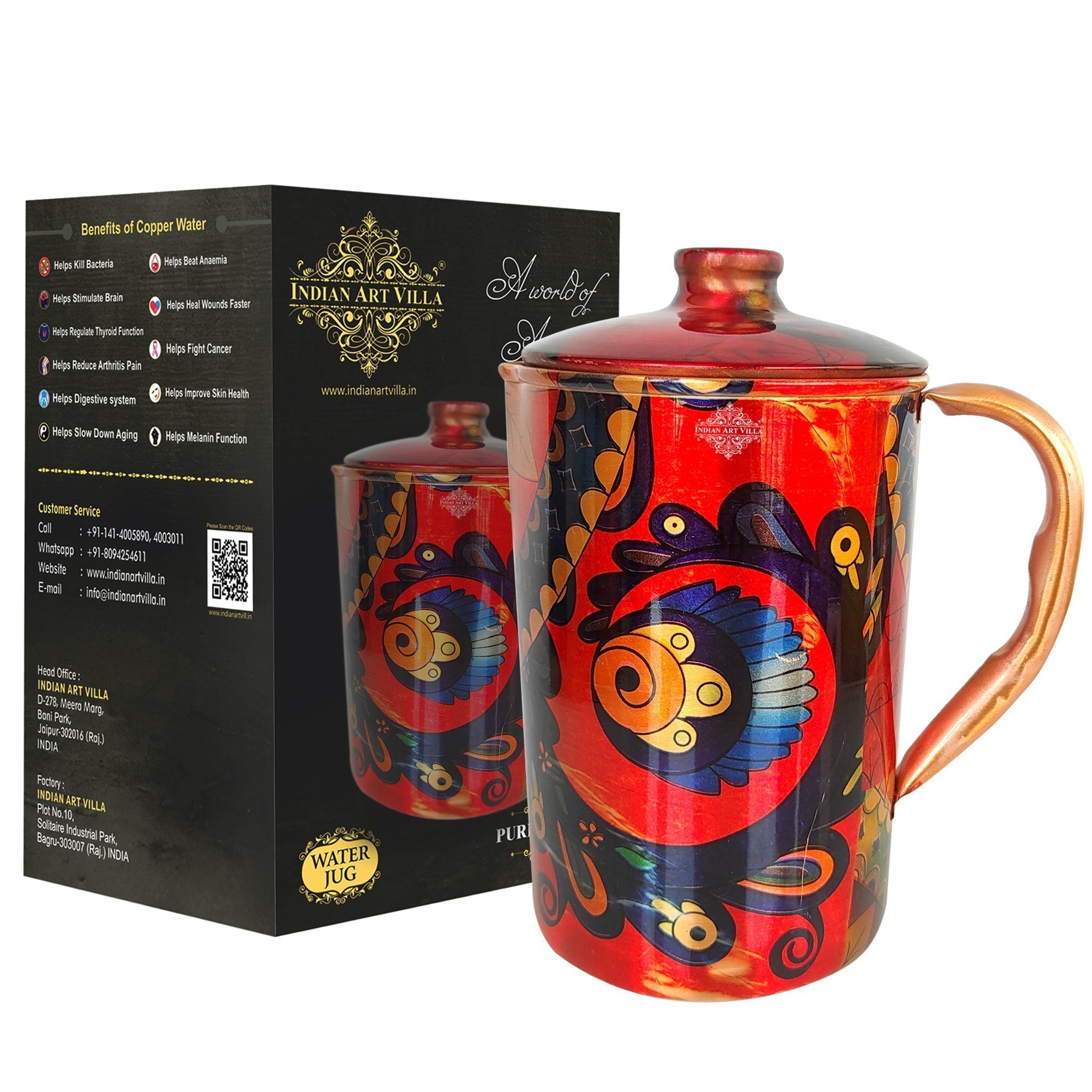 Pure Copper Multicolor Stone Pebble Printed Lacquer Coated Jugs, Pitchers Serveware, Drinkware