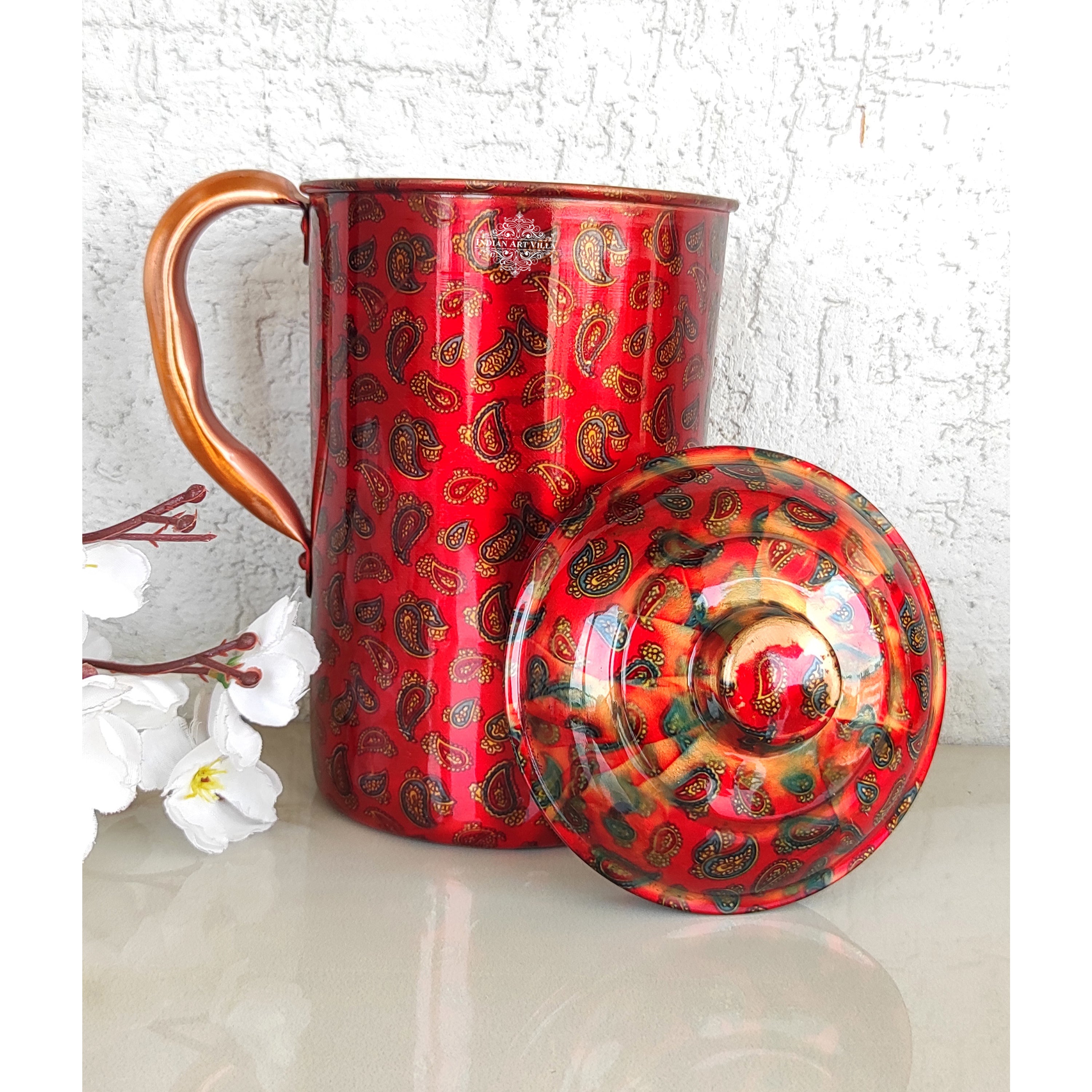 Pure Copper Multicolor Stone Pebble Printed Lacquer Coated Jugs, Pitchers Serveware, Drinkware