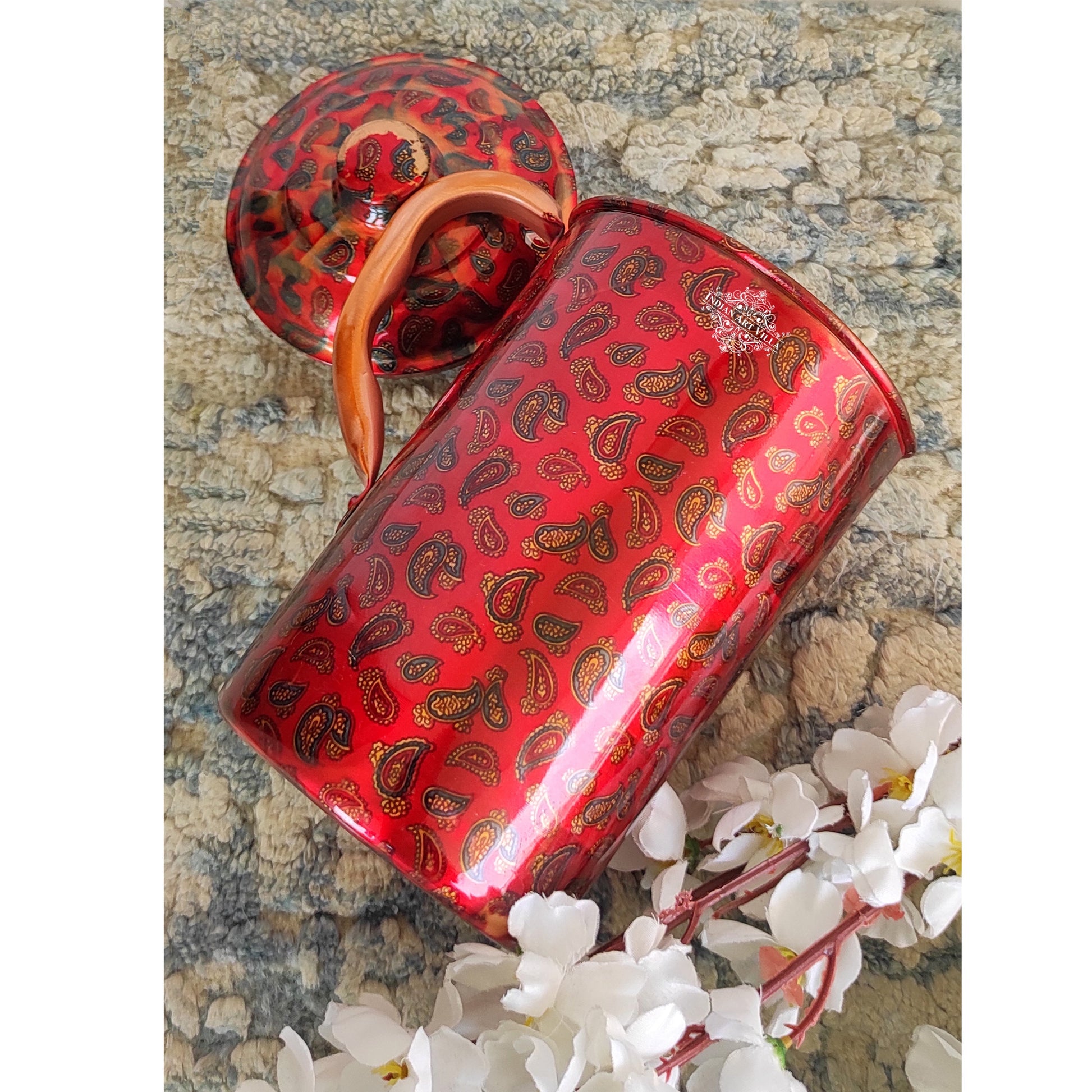 Pure Copper Multicolor Stone Pebble Printed Lacquer Coated Jugs, Pitchers Serveware, Drinkware