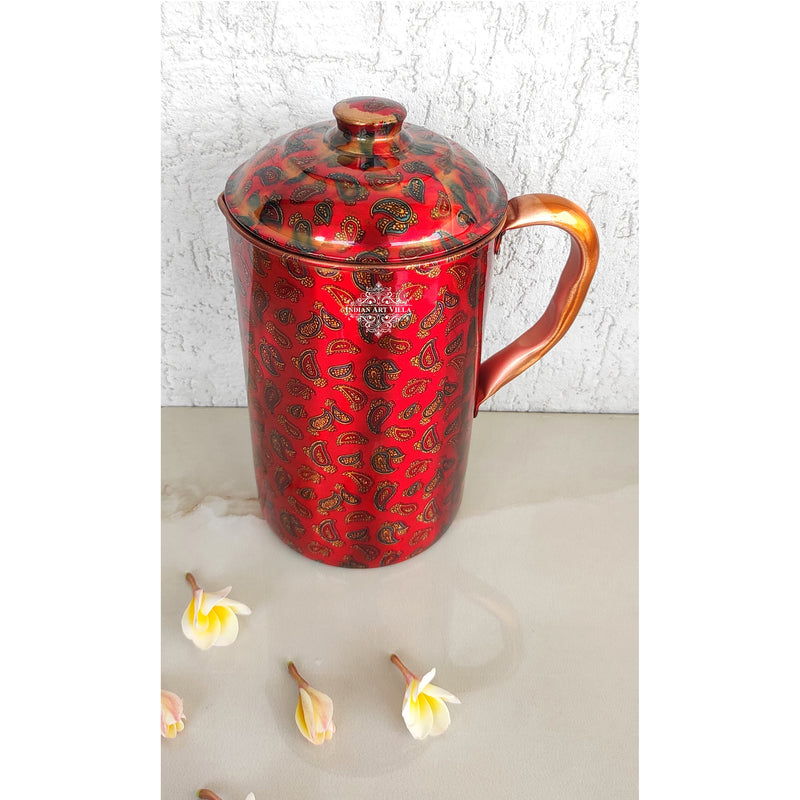 Pure Copper Multicolor Stone Pebble Printed Lacquer Coated Jugs, Pitchers Serveware, Drinkware