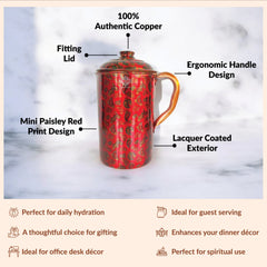 Pure Copper Multicolor Stone Pebble Printed Lacquer Coated Jugs, Pitchers Serveware, Drinkware