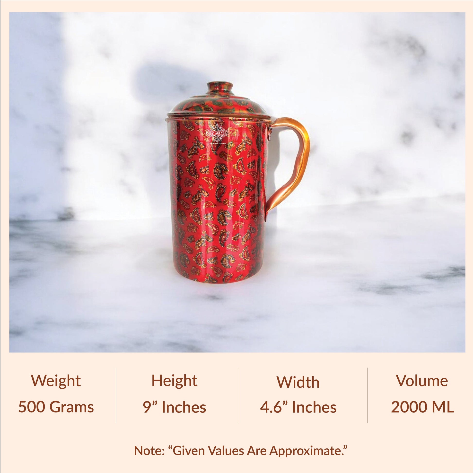 Pure Copper Multicolor Stone Pebble Printed Lacquer Coated Jugs, Pitchers Serveware, Drinkware
