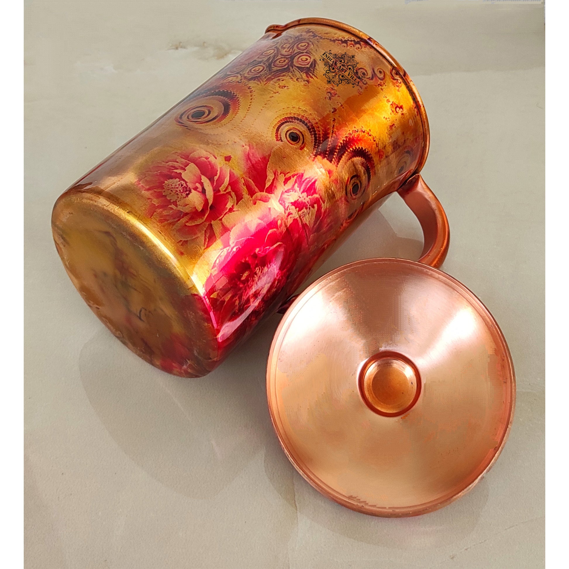 Pure Copper Jug With Red Mini Paisley Print, Serveware & Drinkware, Beneficial for Health