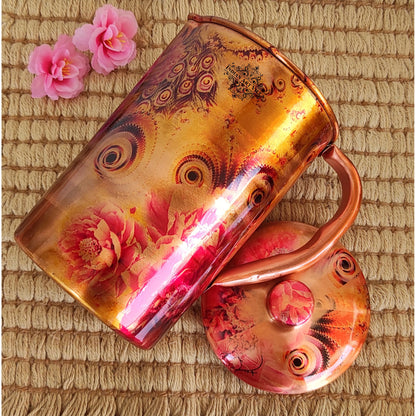 Pure Copper Jug With Red Mini Paisley Print, Serveware & Drinkware, Beneficial for Health