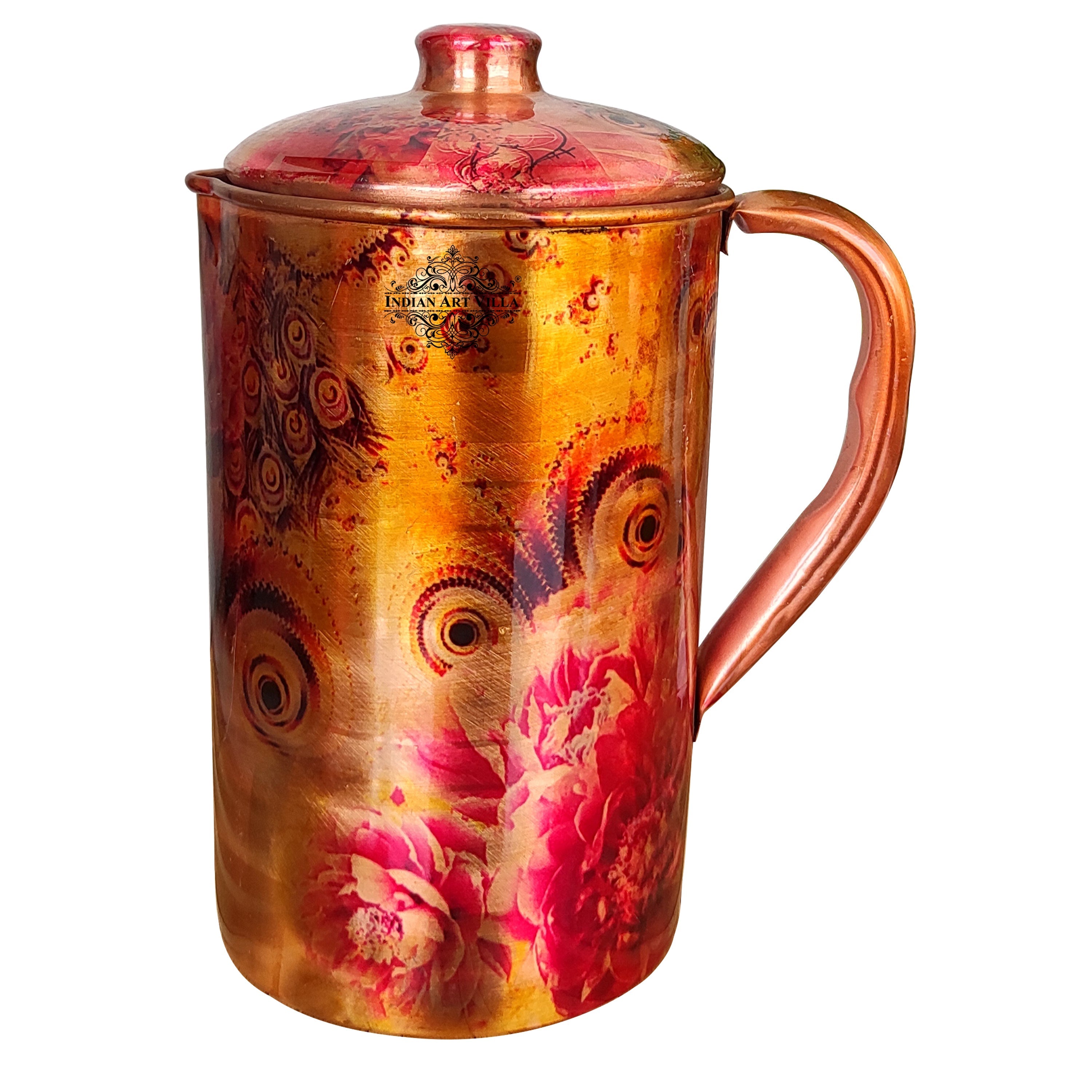 Pure Copper Jug With Red Mini Paisley Print, Serveware & Drinkware, Beneficial for Health
