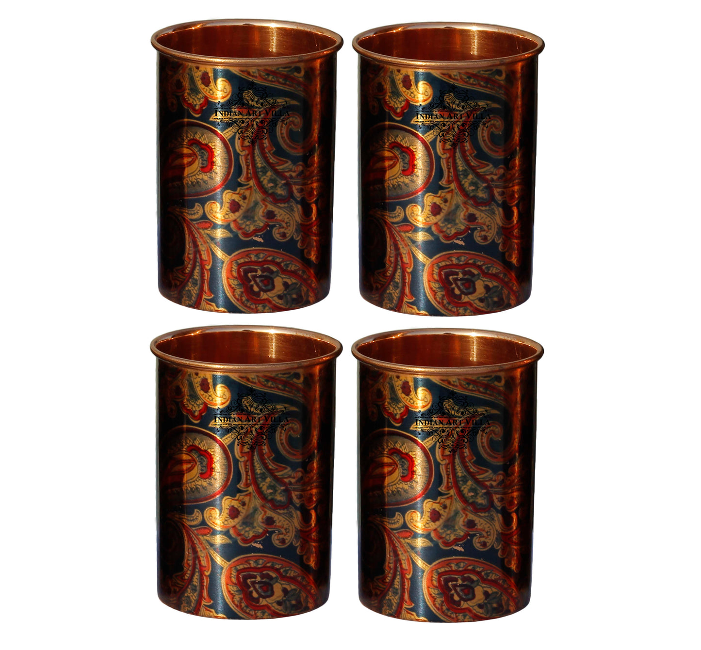 Pure Copper Jug Pitcher with Glass Set, Printed Design, Serving water