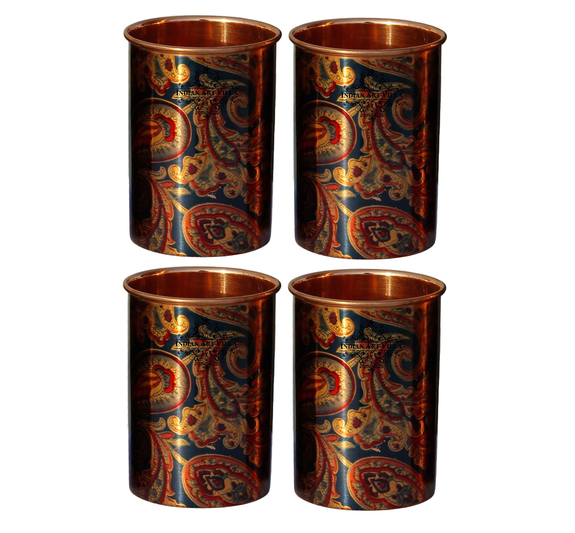 Pure Copper Jug Pitcher with Glass Set, Printed Design, Serving water