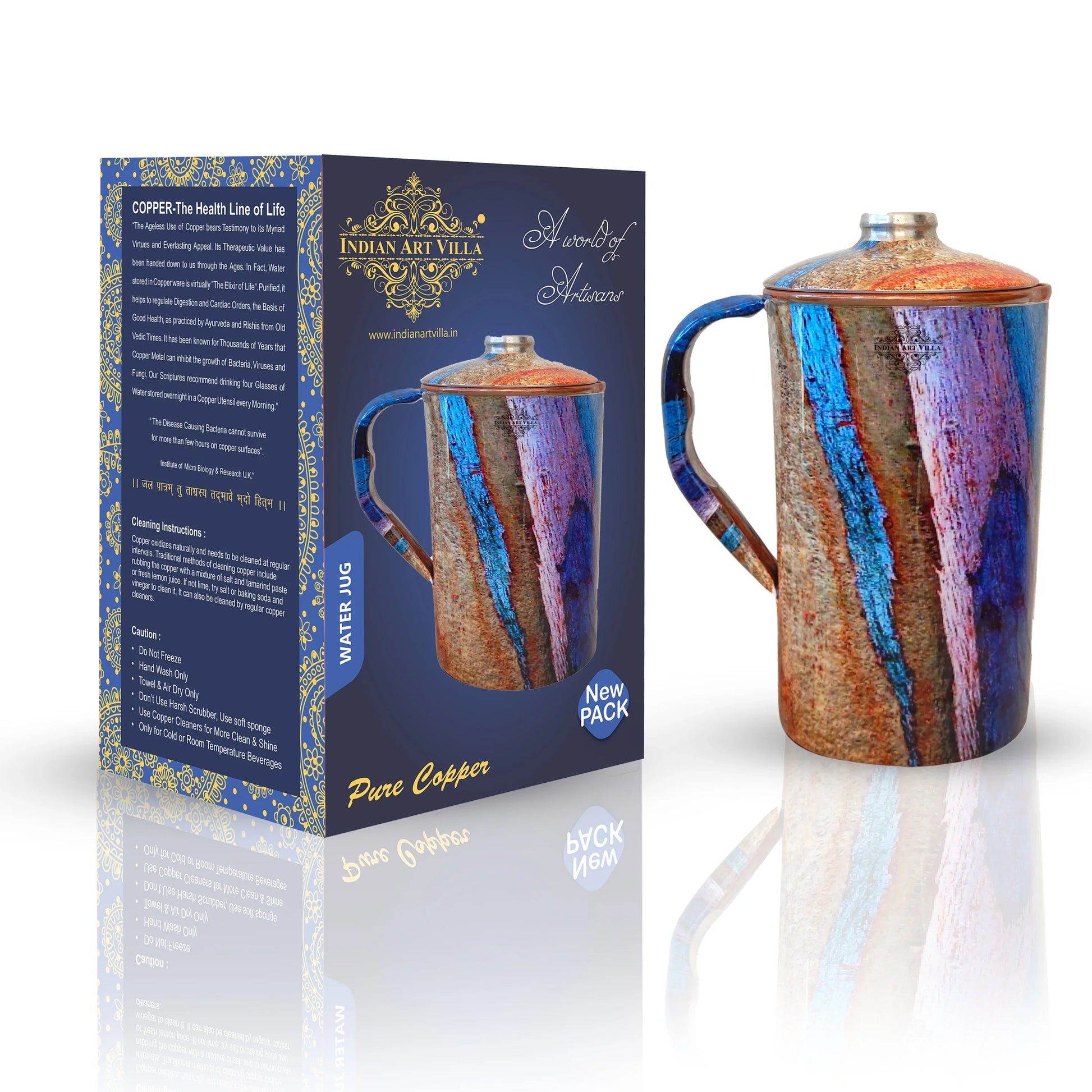 Pure Copper Jug With Red Mini Paisley Print, Serveware & Drinkware, Beneficial for Health