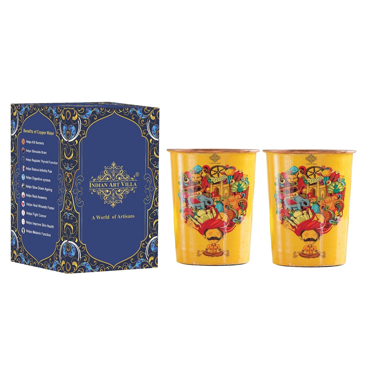 Pure Copper Glass Rajasthani Meena "Padharo Mhare Desh" Printed Theme