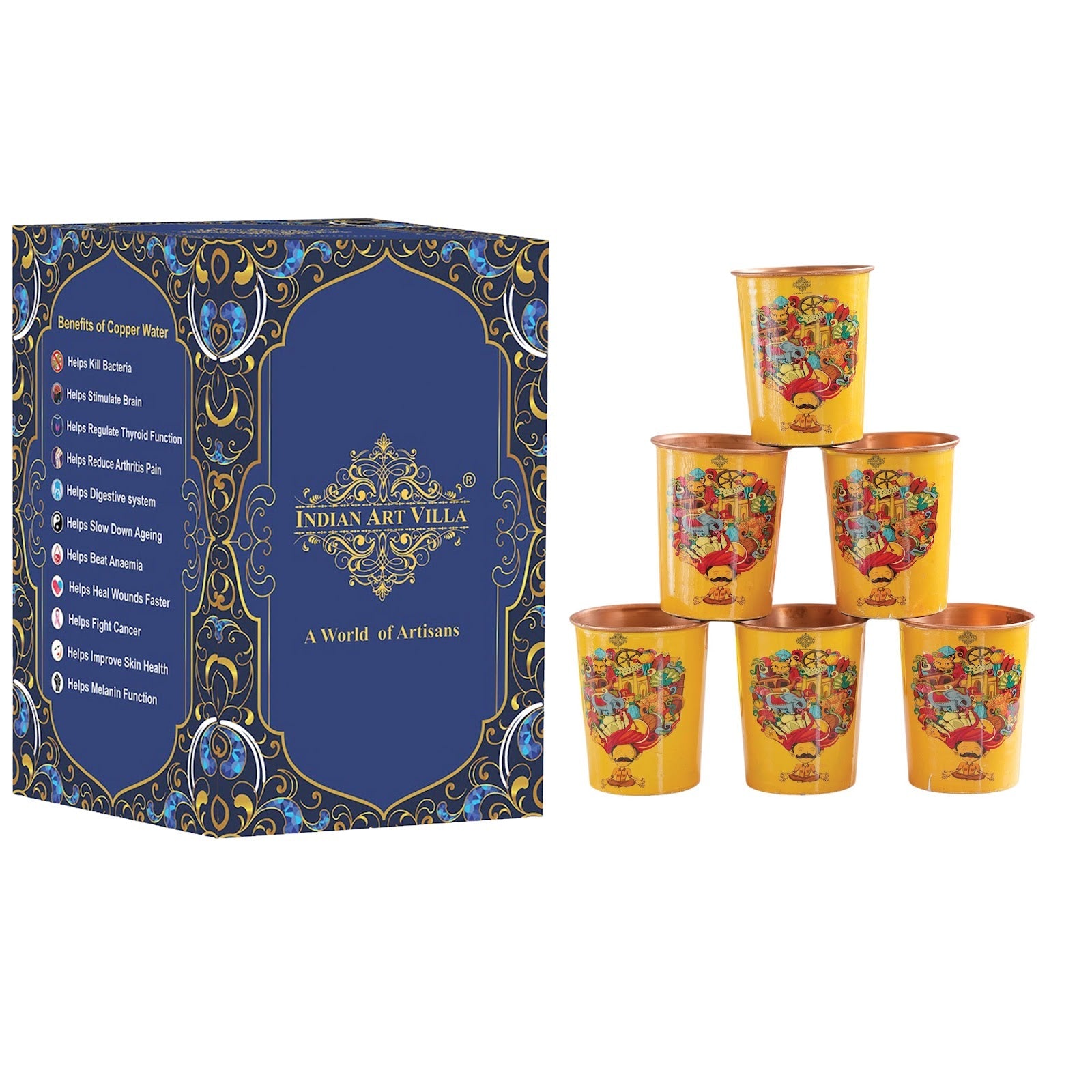 Pure Copper Glass Rajasthani Meena "Padharo Mhare Desh" Printed Theme