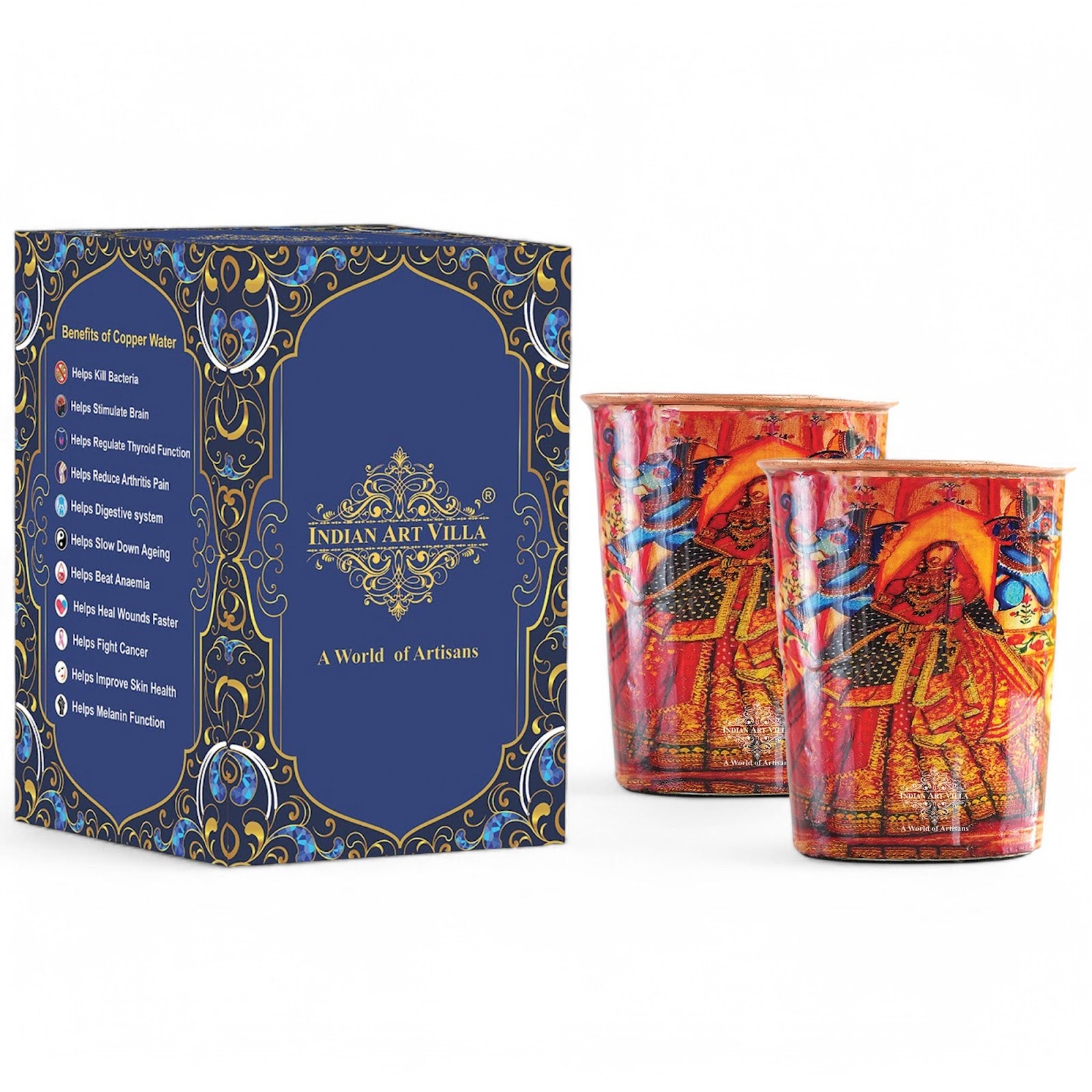 Pure Copper Glass Rajasthani Meena "Padharo Mhare Desh" Printed Theme