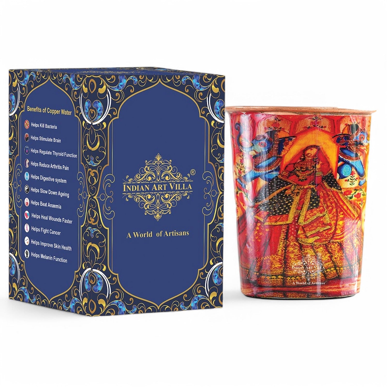 Pure Copper Glass Rajasthani Meena "Padharo Mhare Desh" Printed Theme