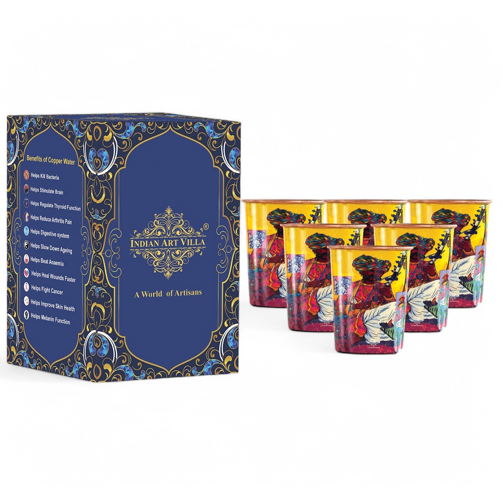 Pure Copper Glass Rajasthani Meena "Padharo Mhare Desh" Printed Theme