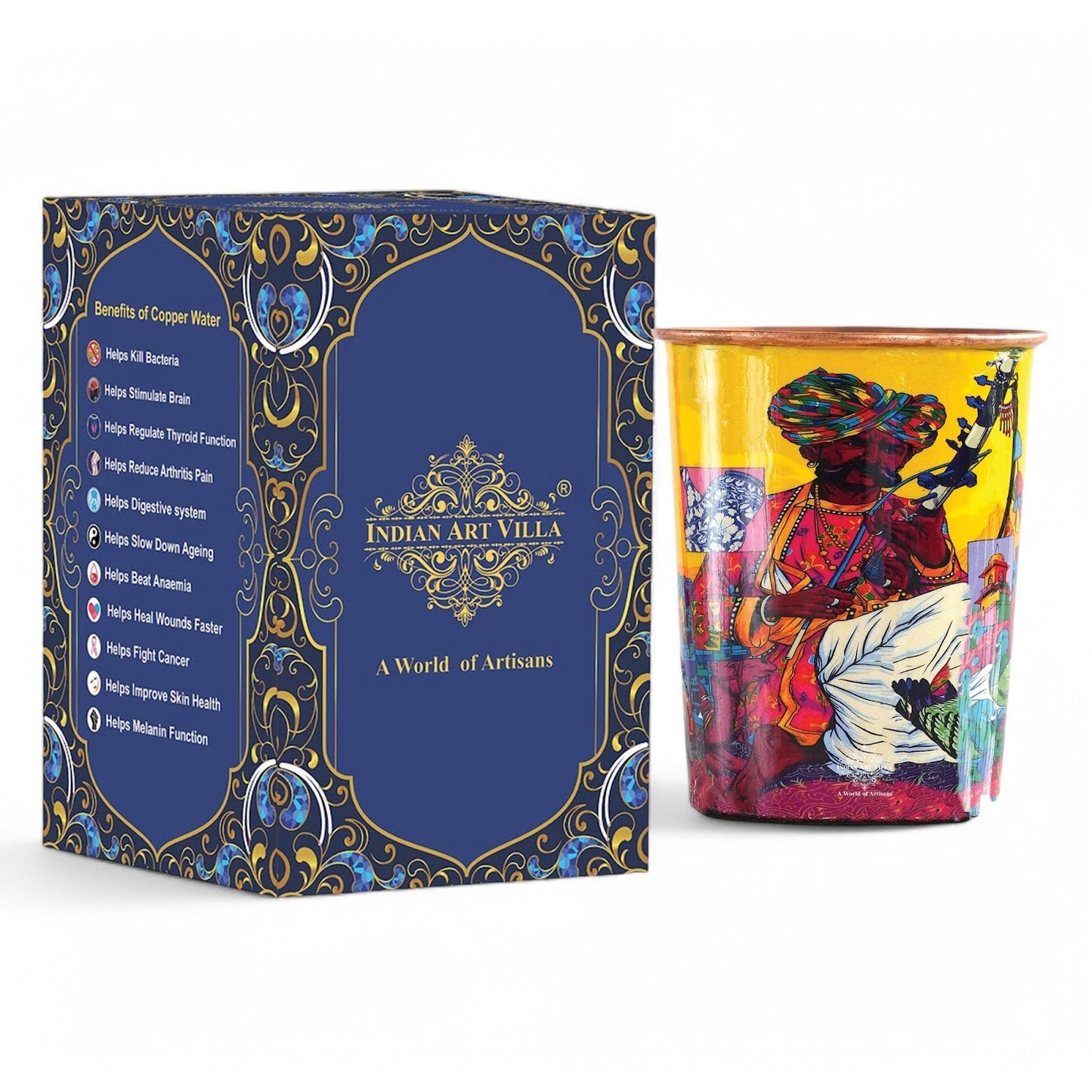 Pure Copper Glass Rajasthani Meena "Padharo Mhare Desh" Printed Theme