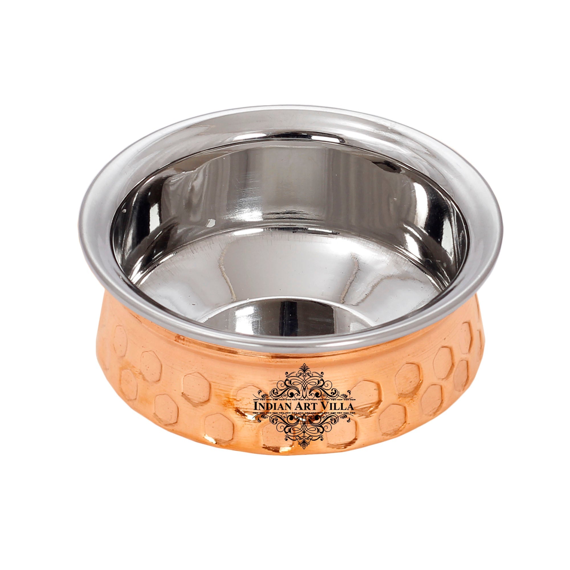 Diamond Hammered Design Steel Copper Handi  For Serving Dishes Tableware