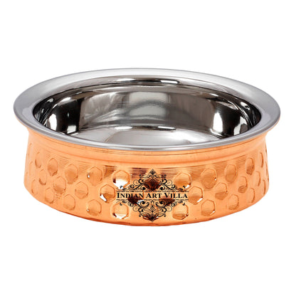 Diamond Hammered Design Steel Copper Handi  For Serving Dishes Tableware
